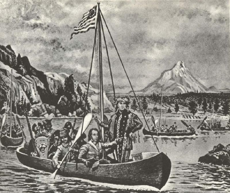 unknow artist Lewis and Clark in an cannon pa Columbia river anti closed of their fard vasterut tvars over America 1895